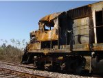 RMPX GP40-2 #6424 shows the effects of a collision and fire from a grade crossing accident on the Alabama & Gulf Coast Railway 